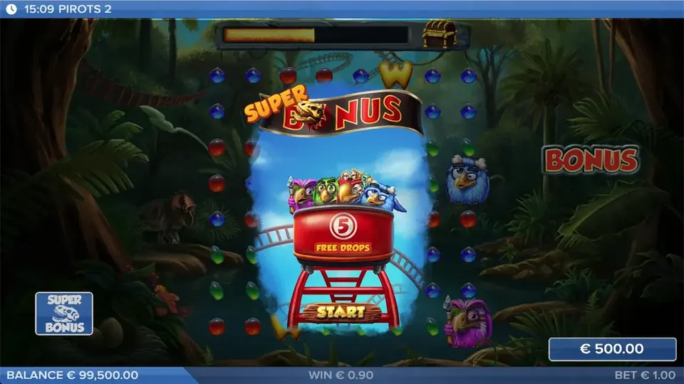 Pirots 2 bonusläge med Free Drops aktiverade