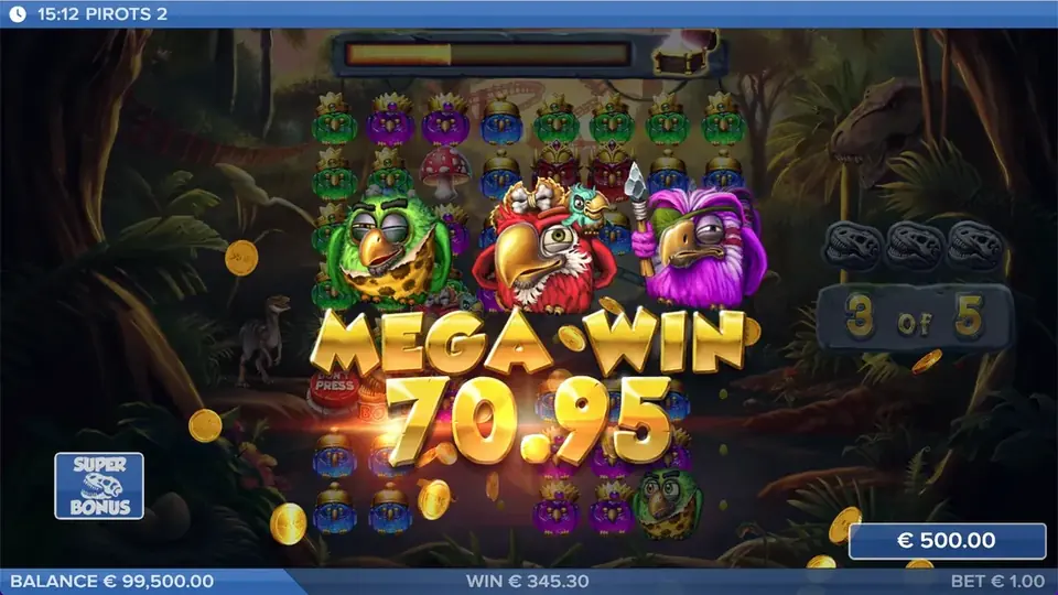 Pirots 2 Mega vinst-skärm med vinstanimation