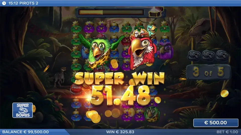 Pirots 2 Super vinst-skärm med vinstanimation