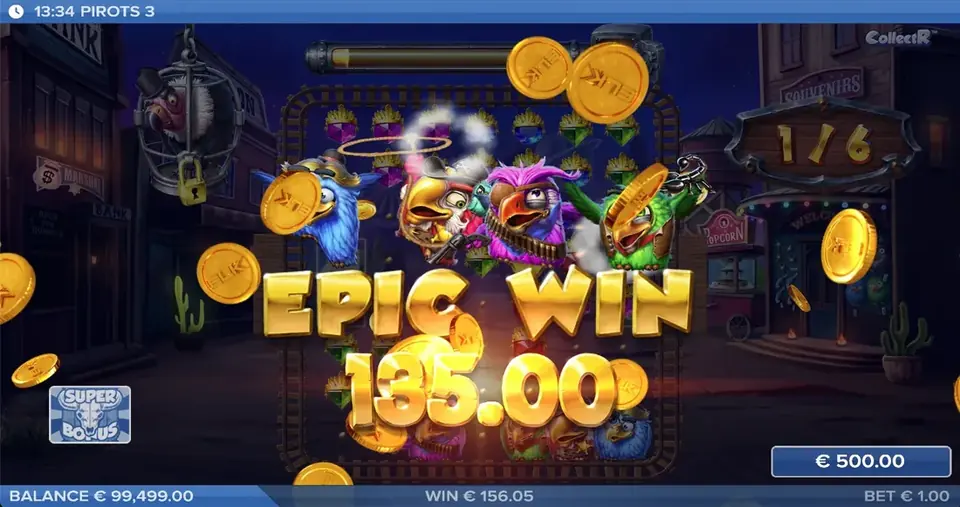 Pirots 3 episk vinst-skärm med maximal vinsteffekt