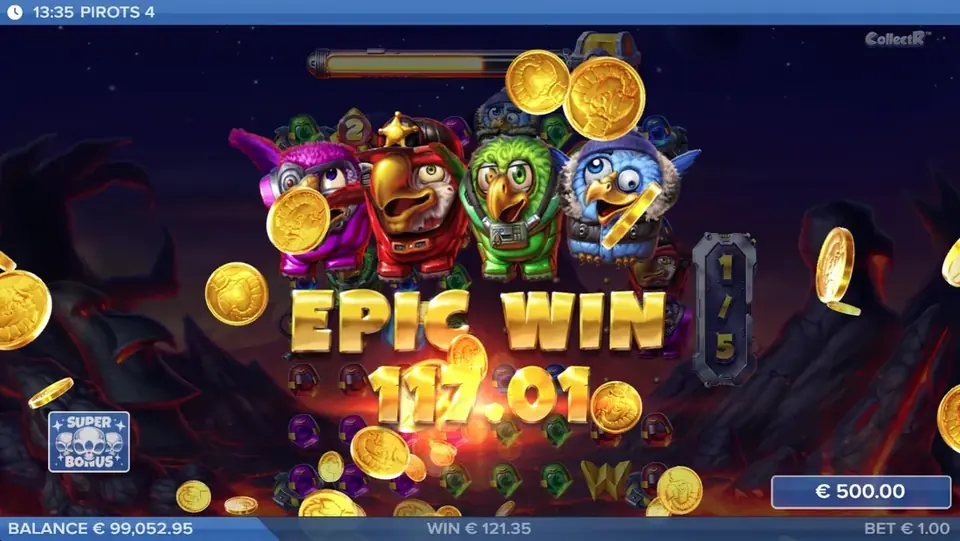 Pirots 4 episk vinst-skärm med maximal vinsteffekt i Inferno
