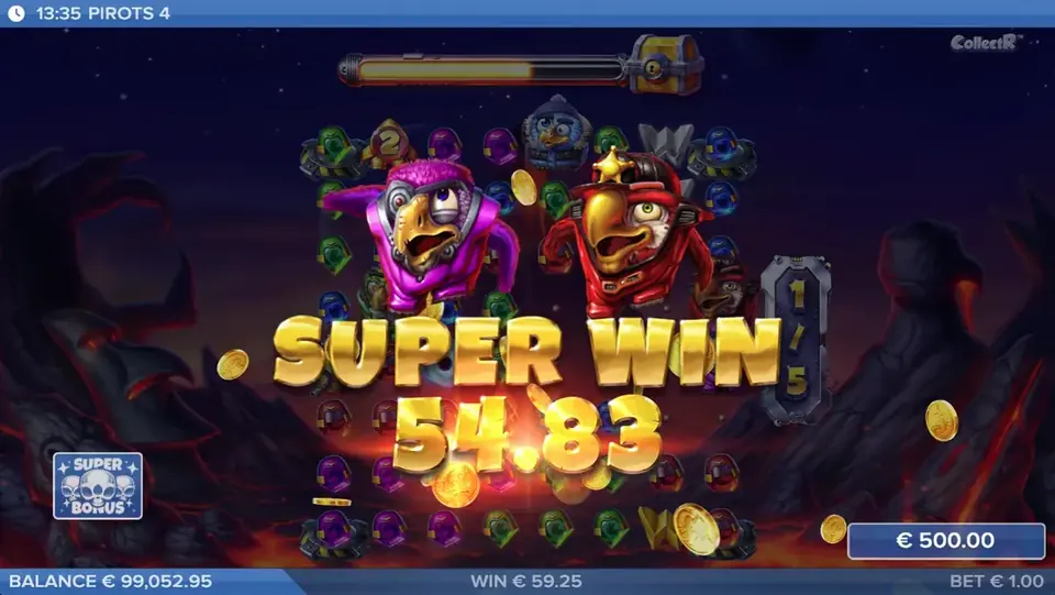 Pirots 4 Super Win vinstskärm i Inferno
