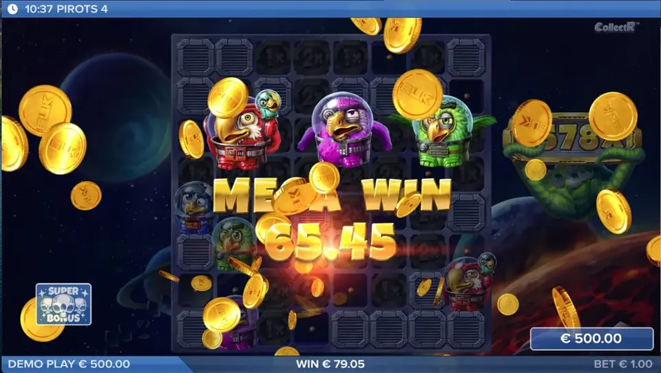 Pirots 4 Mega Win vinstskärm i Lost in Space