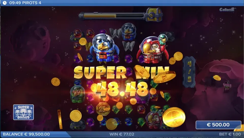 Pirots 4 Super Win vinstskärm i Lost in Space
