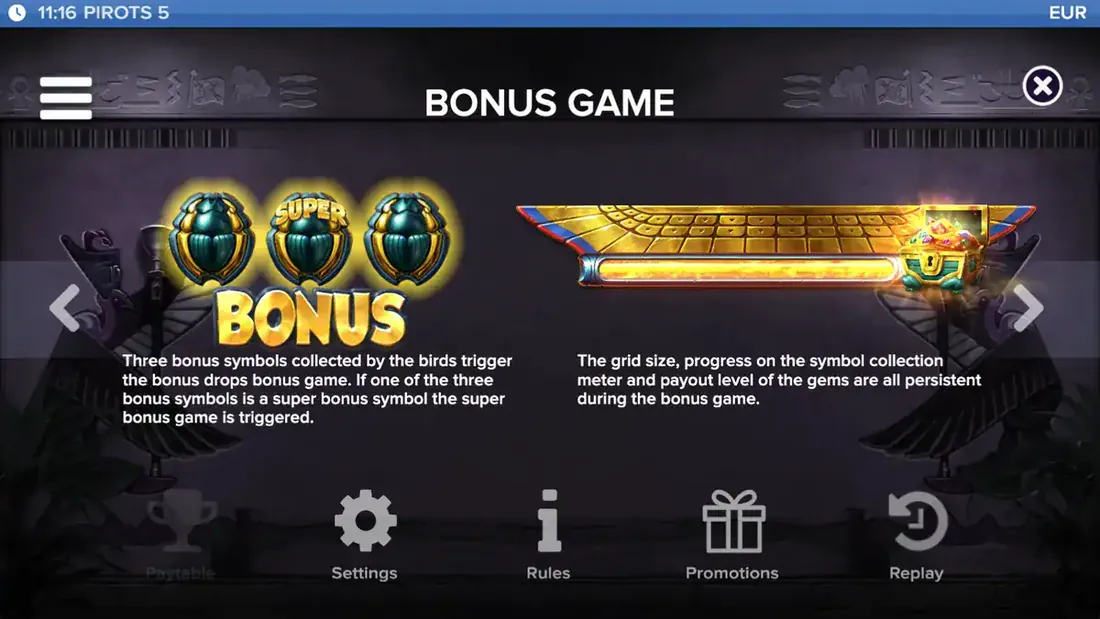 Pirots 5 Bonus Game och Super Bonus