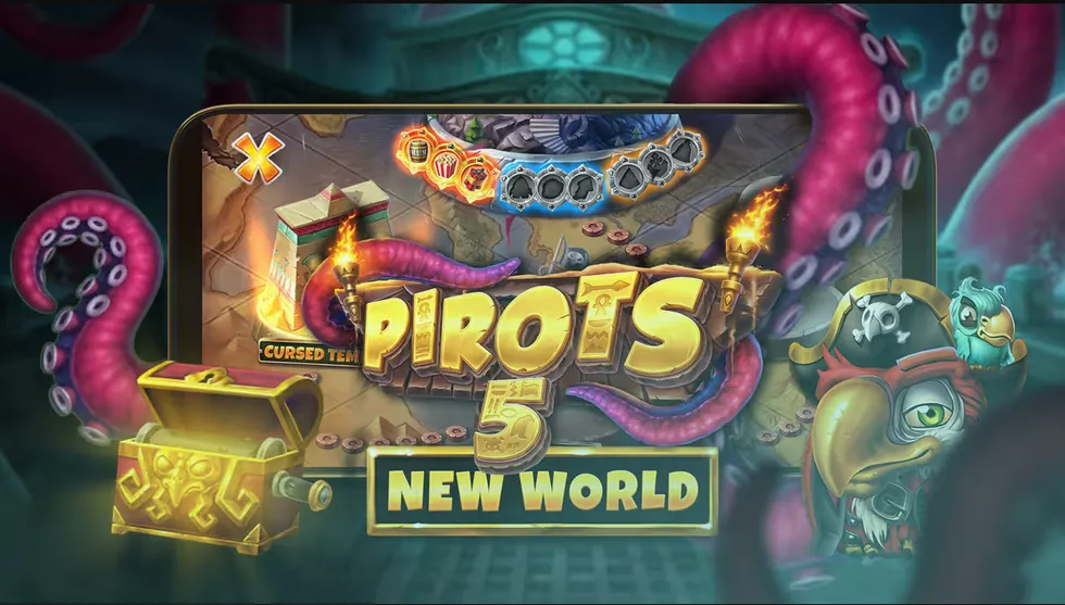 Pirots 5 The Kraken i mobilen med världsväljaren Cursed Temple högst upp